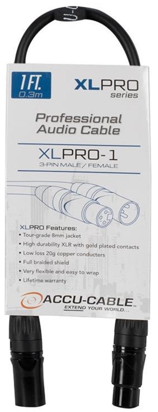 Accu-Cable 1 Ft. PRO XLR M to XLR F - PSSL ProSound and Stage Lighting