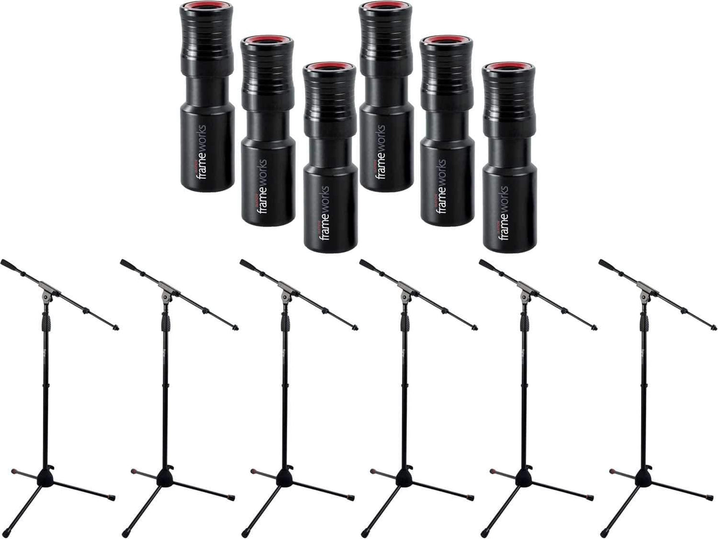 Gator Frameworks GFW-MIC-2020 Premium Mic Stand 6-Pack with Quick Release Mic Attachment - ProSound and Stage Lighting