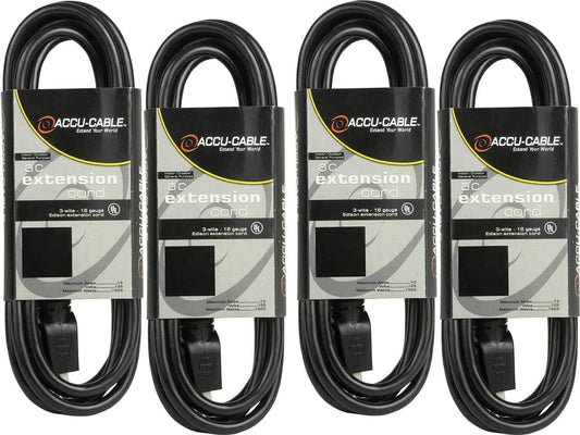 Accu-Cable 10Ft 16AWG AC Black Extension Cord 4-Pack - ProSound and Stage Lighting