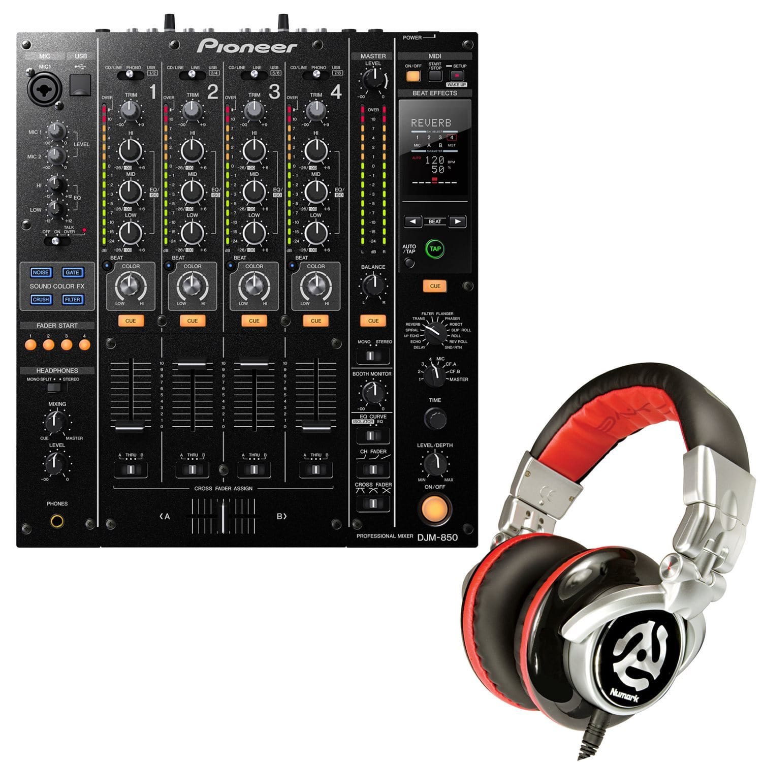 Pioneer DJ DJM850 4-Channel DJ Mixer and Numark Headphones | PSSL