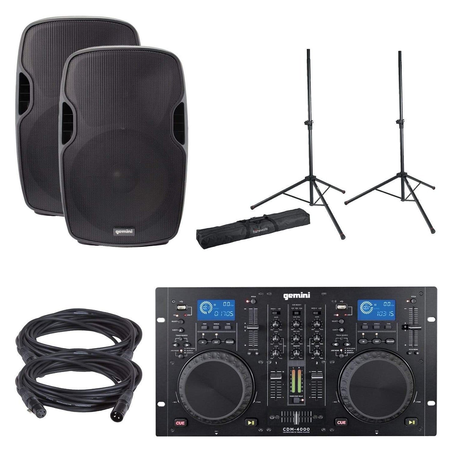 Gemini CDM-4000 DJ Media Player with AS-15P Speaker Pack - ProSound and Stage Lighting