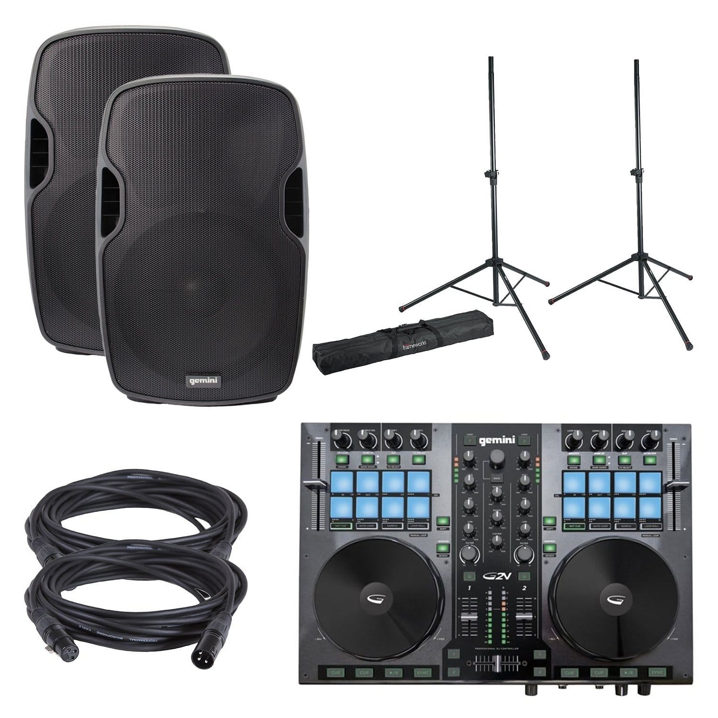 Gemini G2V USB DJ Controller with AS-15P Speaker Pack - ProSound and Stage Lighting