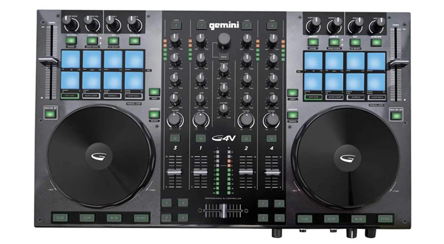 Gemini G4V 4-Ch DJ Controller with AS-15P Speaker Pack - ProSound and Stage Lighting