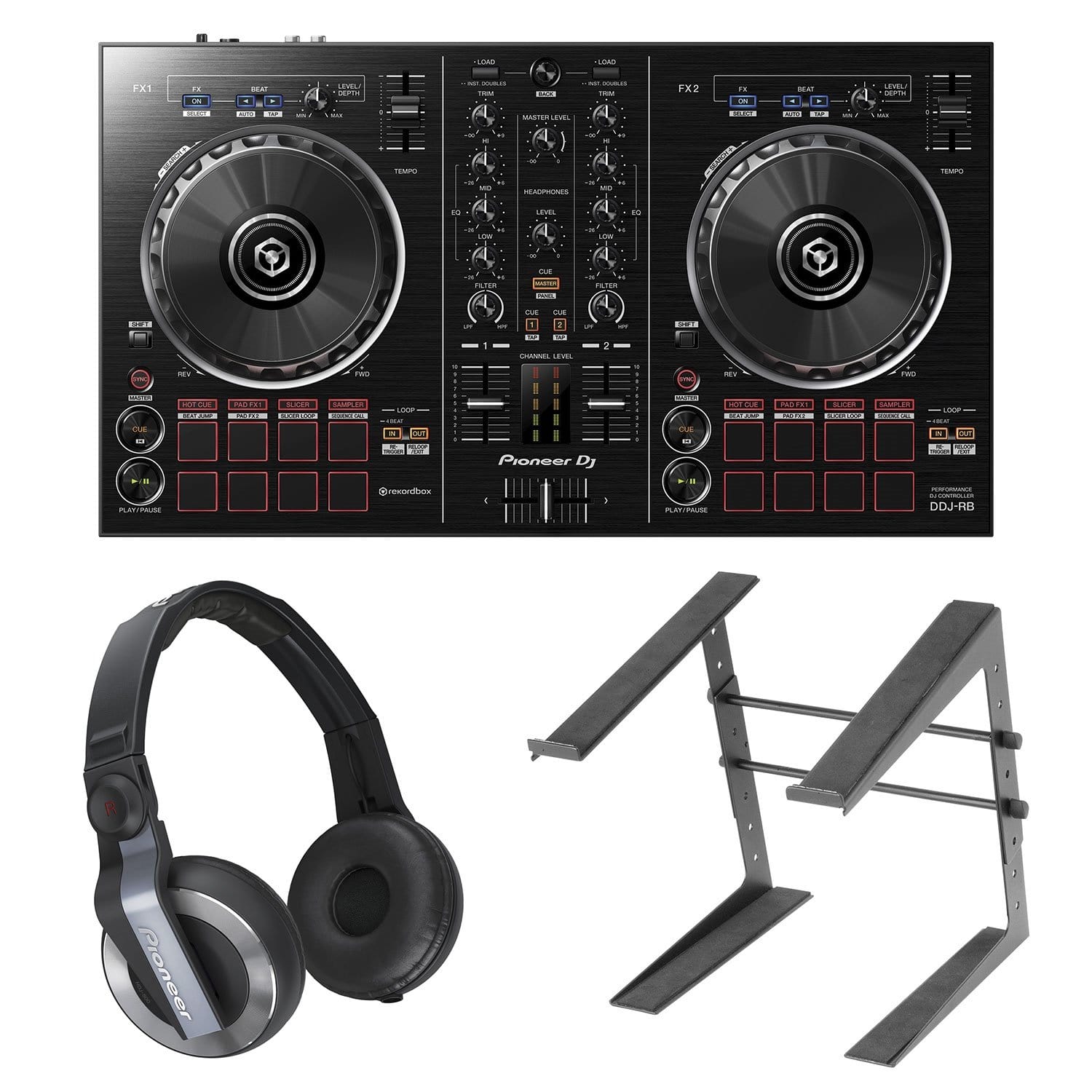 Pioneer DJ DDJ-RB DJ Controller with HDJ-500 Headphones and Laptop
