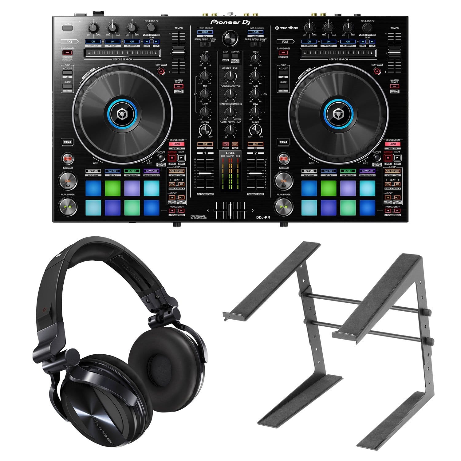 Pioneer DJ DDJ-RR DJ Controller with HDJ-1500 Headphones and Laptop Stand