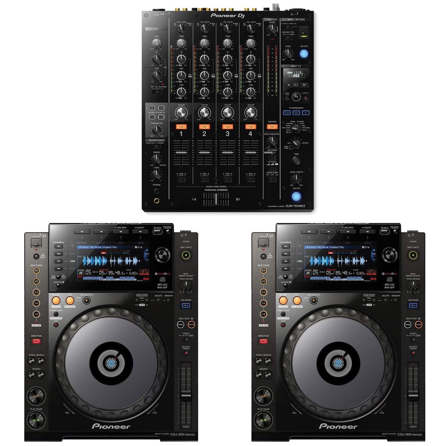 Pioneer DJ DJM-750MK2 DJ Mixer with CDJ-900NXS Nexus Tabletop Digital Multi  Player