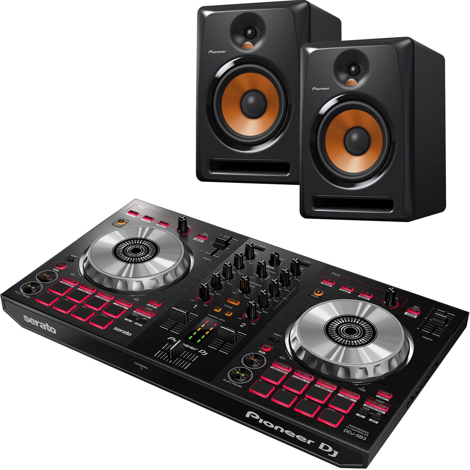 Pioneer DJ DDJ-SB3 DJ Controller and BULIT8 Monitors