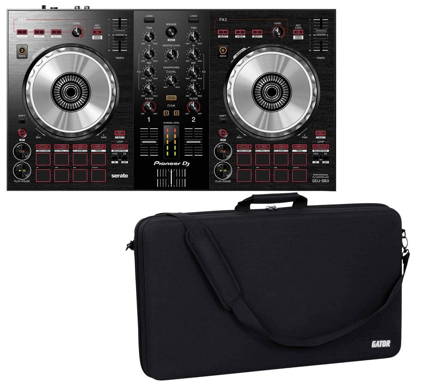 Pioneer DDJ-SB3 DJ Controller for Serato DJ with Gator Controller Case - ProSound and Stage Lighting