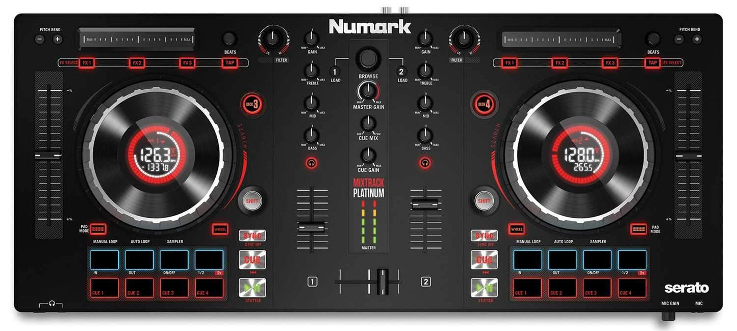 Numark Mixtrack Platinum 4-Deck DJ Controller with Case - ProSound and Stage Lighting