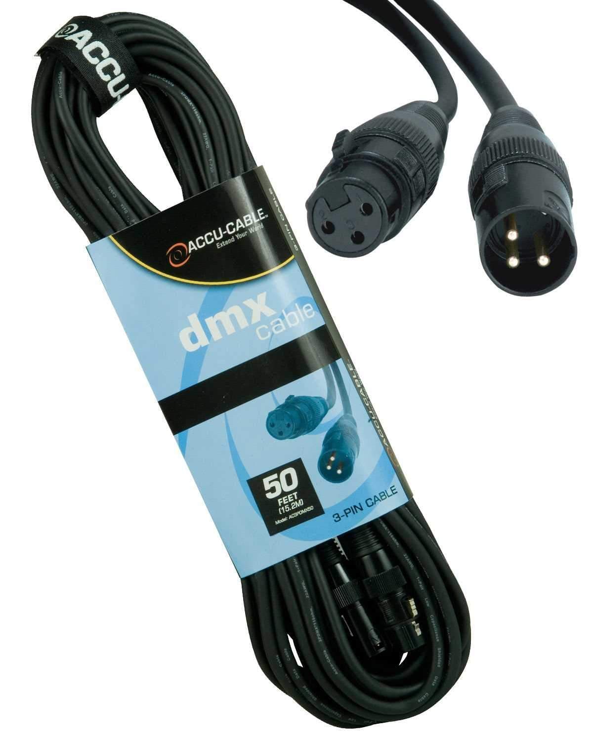 Accu-Cable 3-Pin XLR (F) to XLR (M) DMX Cable 50Ft