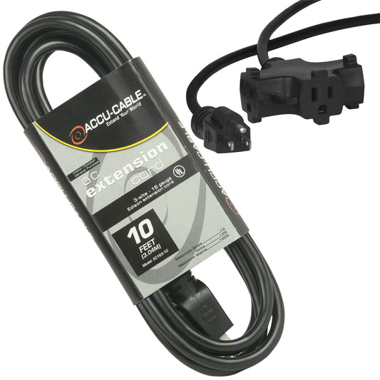 Accu-Cable EC-163-3FER10 10 Ft Triple Tap Extension Cord 16AWG - ProSound and Stage Lighting