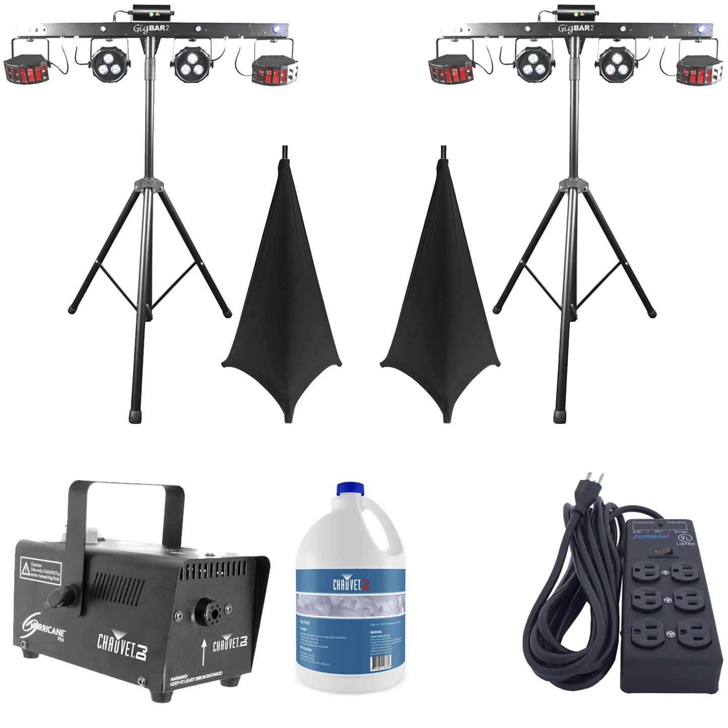 Chauvet Gig Bar 2 System 2-Pack with Scrim Covers & Fog Machine - PSSL ProSound and Stage Lighting