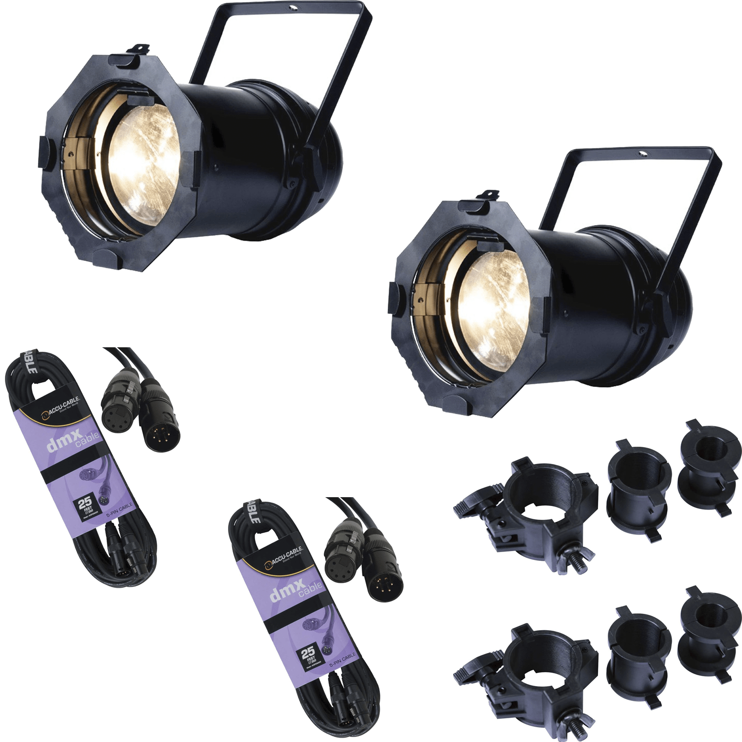 ADJ American DJ Par ZP100 3K LED Par Can 2-pack with O-Clamps and DMX Cables - PSSL ProSound and Stage Lighting