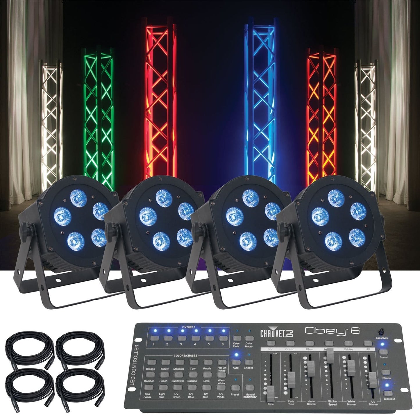 ADJ American DJ 5P Hex RGBAWUV 4 Pack LED Light System - PSSL ProSound and Stage Lighting