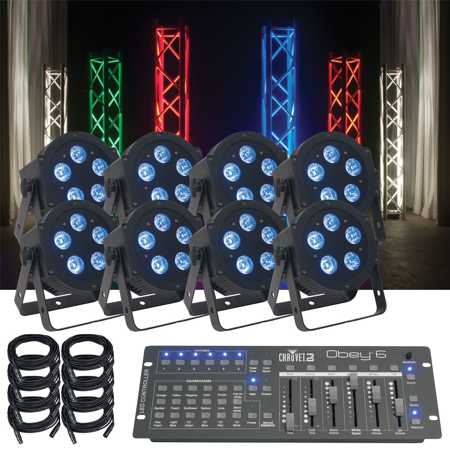 ADJ American DJ 5P Hex RGBAWUV 8 Pack LED Light System - PSSL ProSound and Stage Lighting