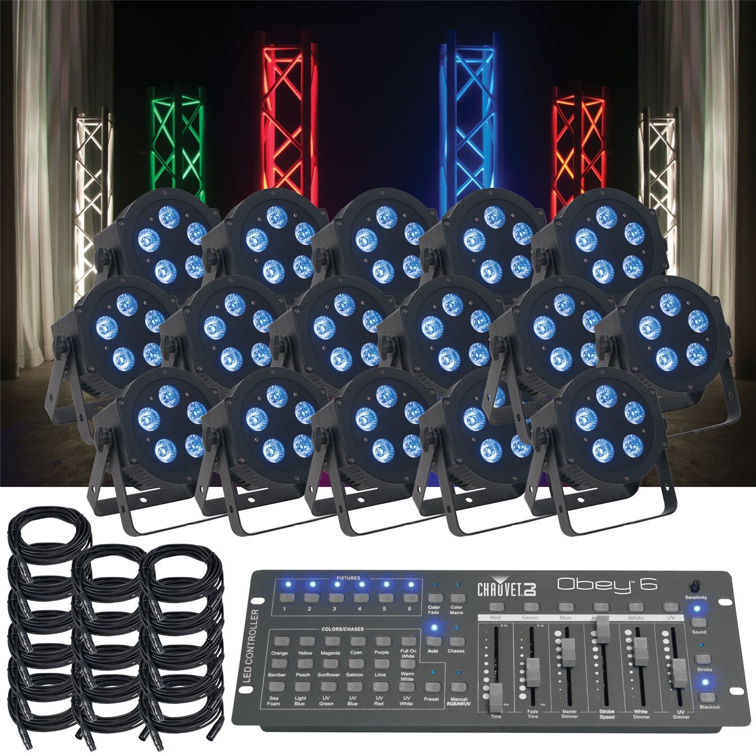 ADJ American DJ 5P Hex RGBAWUV 16 Pack LED Light System - PSSL ProSound and Stage Lighting
