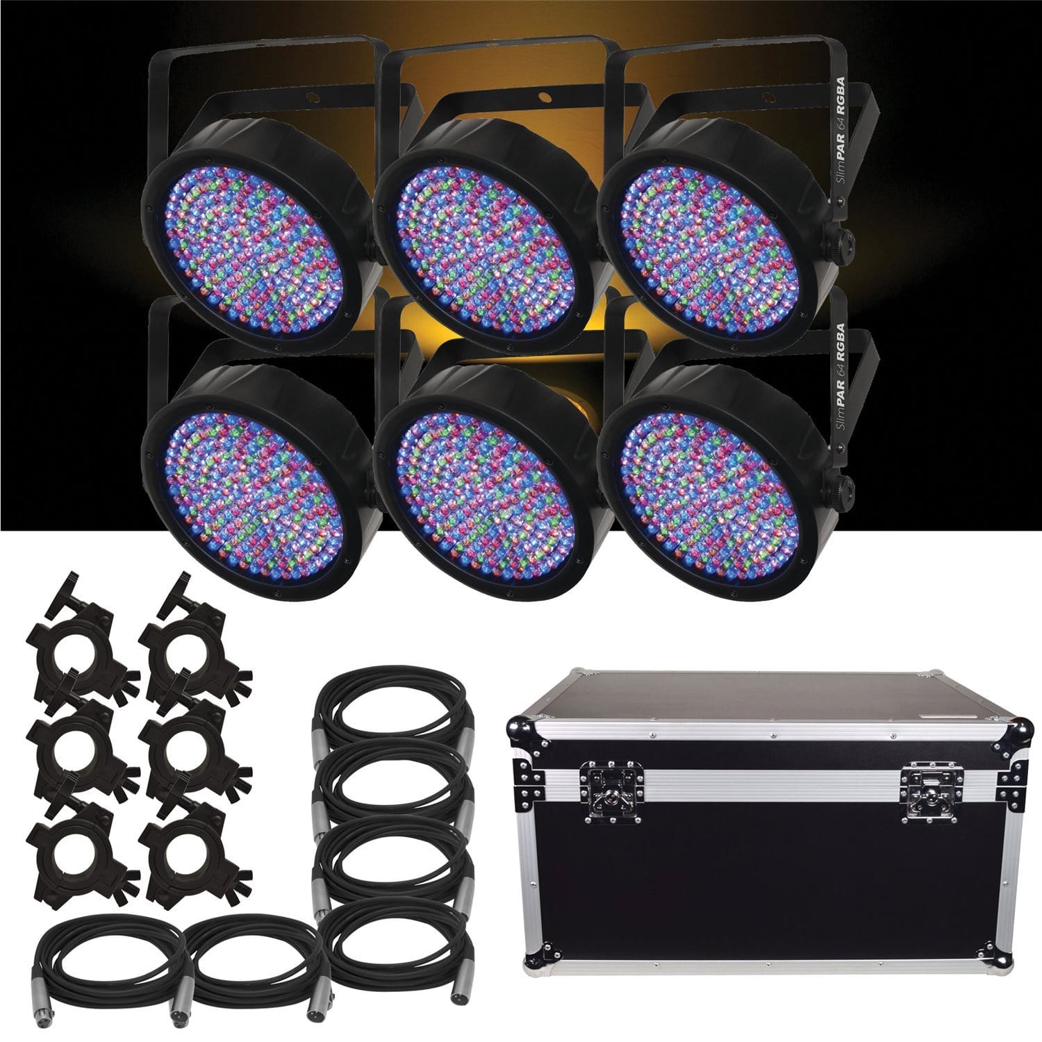 Chauvet SlimPAR 64 RGBA 6-Pack with ATA Road Case - PSSL ProSound and Stage Lighting