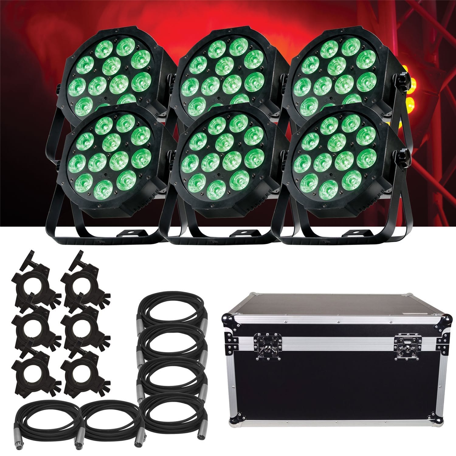 ADJ American DJ Mega 64 Profile Plus 6-Pack with ATA Road Case - PSSL ProSound and Stage Lighting