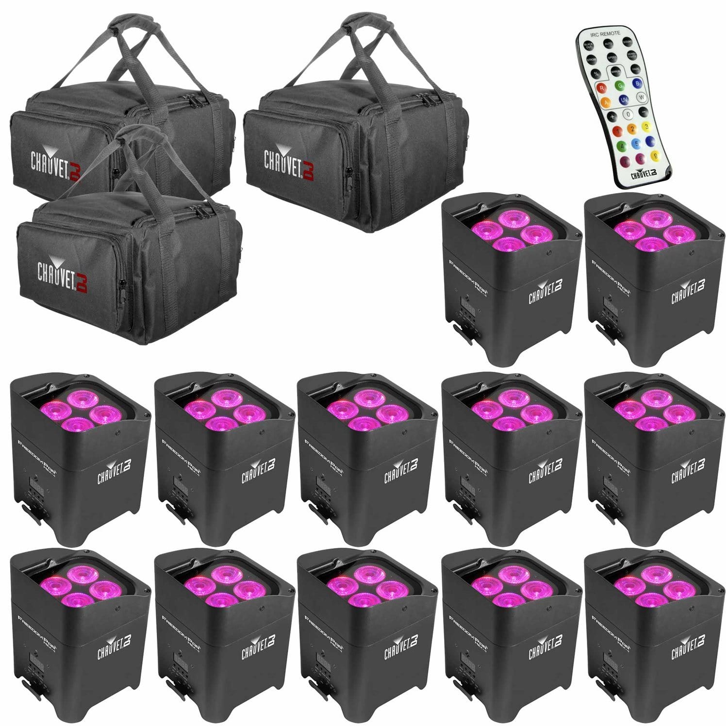Chauvet Freedom Par Hex-4 Wash Light 12-Pack with Bags & IRC 6 Remote Control - PSSL ProSound and Stage Lighting