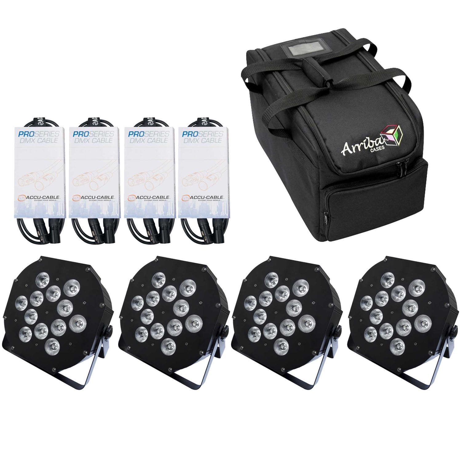 Colorkey WaferPar HEX 12 Wash Light 4-Pack with Bag & DMX Cables - PSSL ProSound and Stage Lighting
