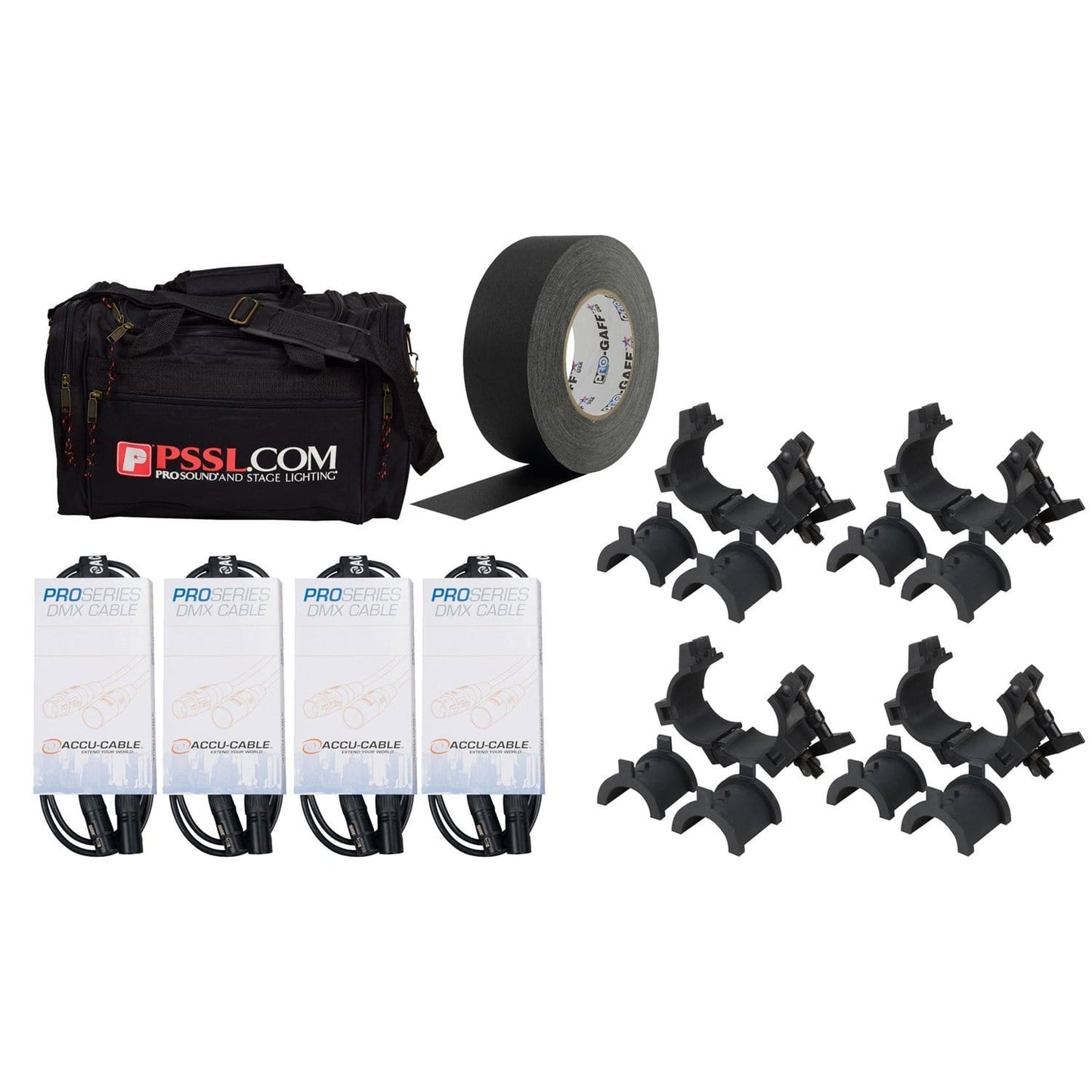 Lighting Essentials Pack with Clamps, Pro DMX Cables, Bag, & Gaffers Tape - PSSL ProSound and Stage Lighting