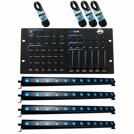 ADJ American DJ Ultra Hex Bar 12 LED Light 4-Pack with Hexcon DMX Controller - PSSL ProSound and Stage Lighting