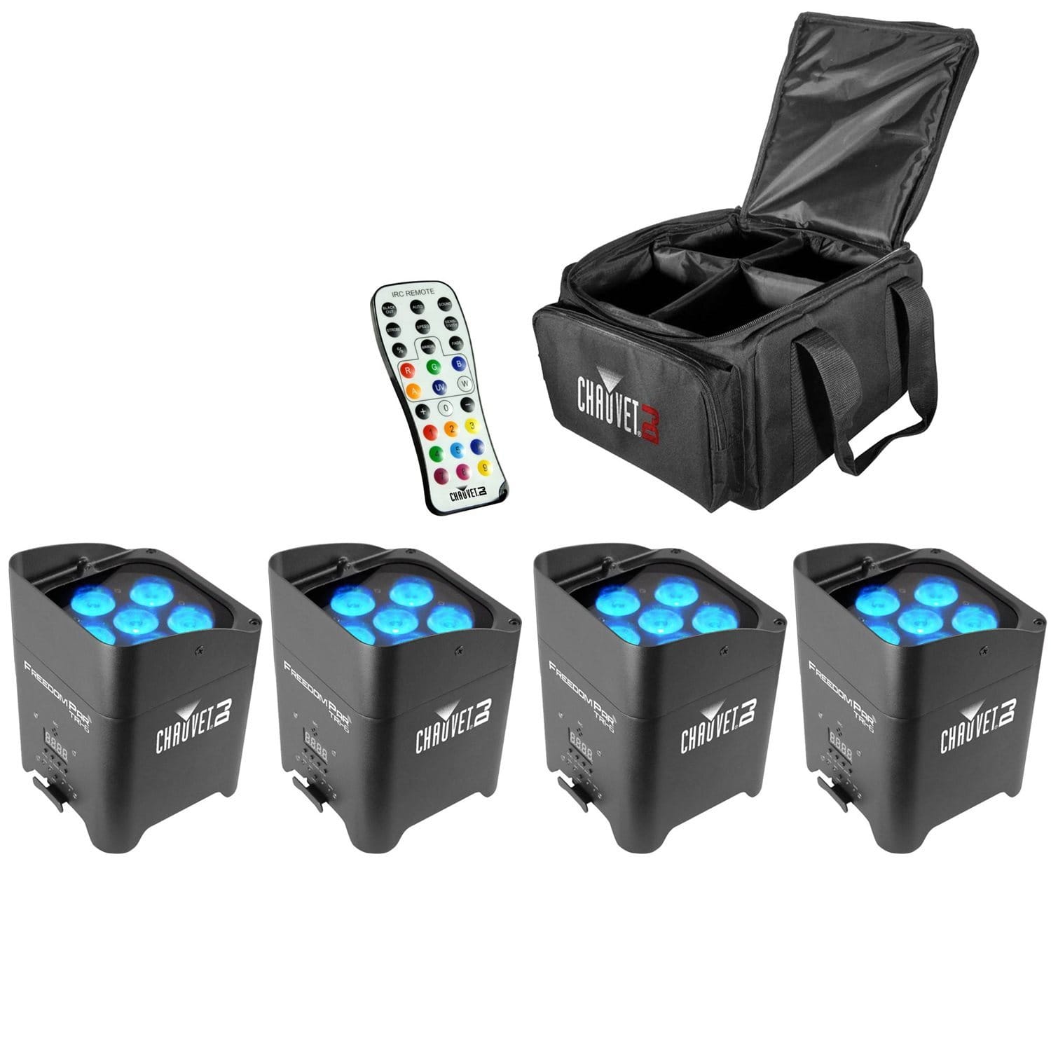 Chauvet Freedom Par Tri 6 Wash Light 4-Pack with Bag & IRC 6 Remote Control - PSSL ProSound and Stage Lighting
