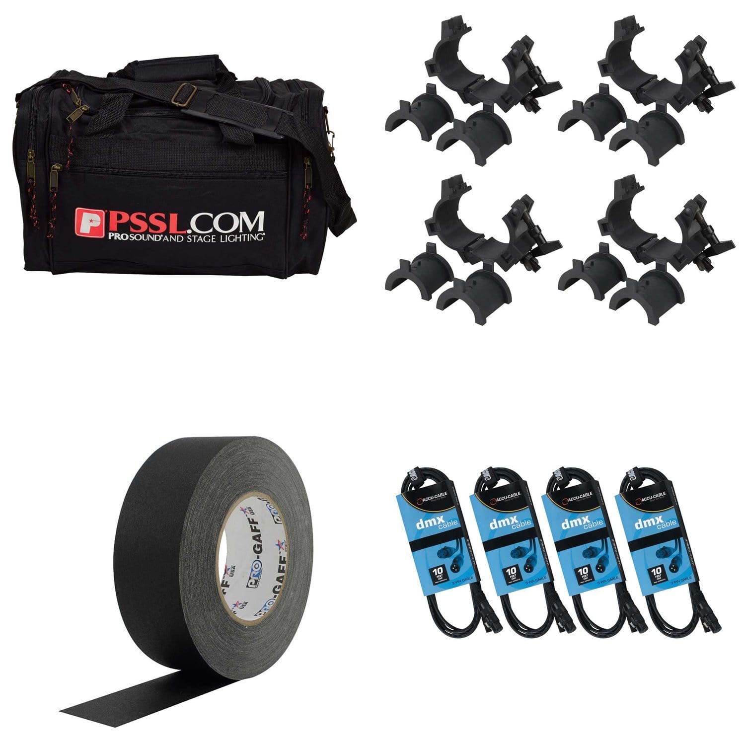 Lighting Essentials Pack with Gaffers Tape 10ft DMX Cables & Bag - PSSL ProSound and Stage Lighting