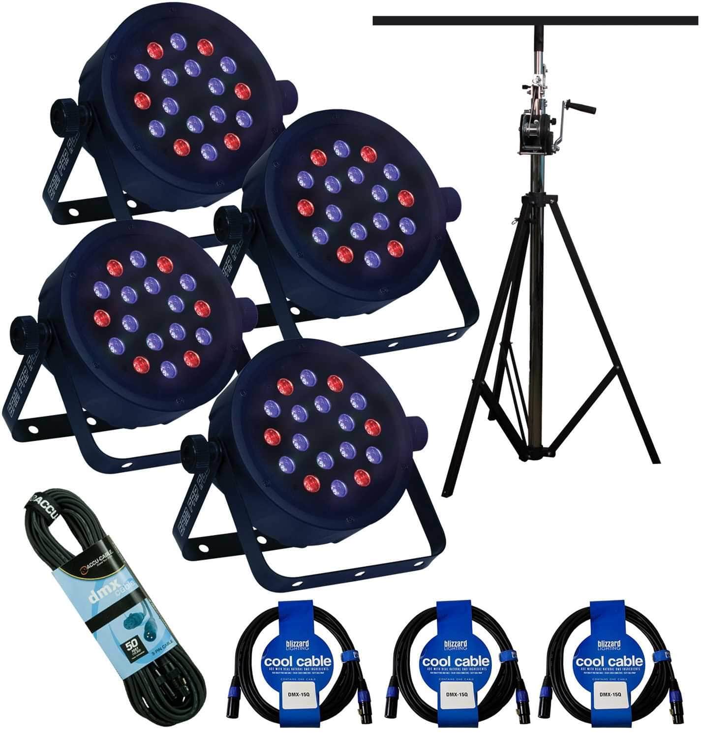 Bam Par RGB 18x1-Watt LED light 4 Pack with Crank Stand - PSSL ProSound and Stage Lighting