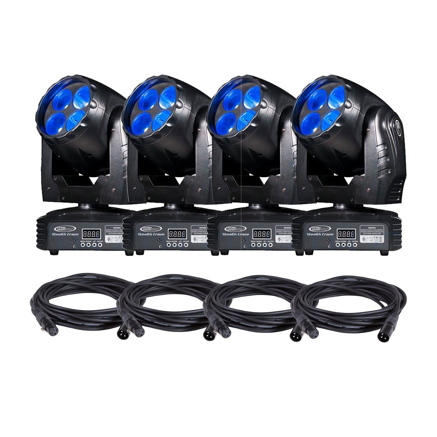 Eliminator Stealth Craze LED Moving Head Light 4-Pack with Cables - PSSL ProSound and Stage Lighting