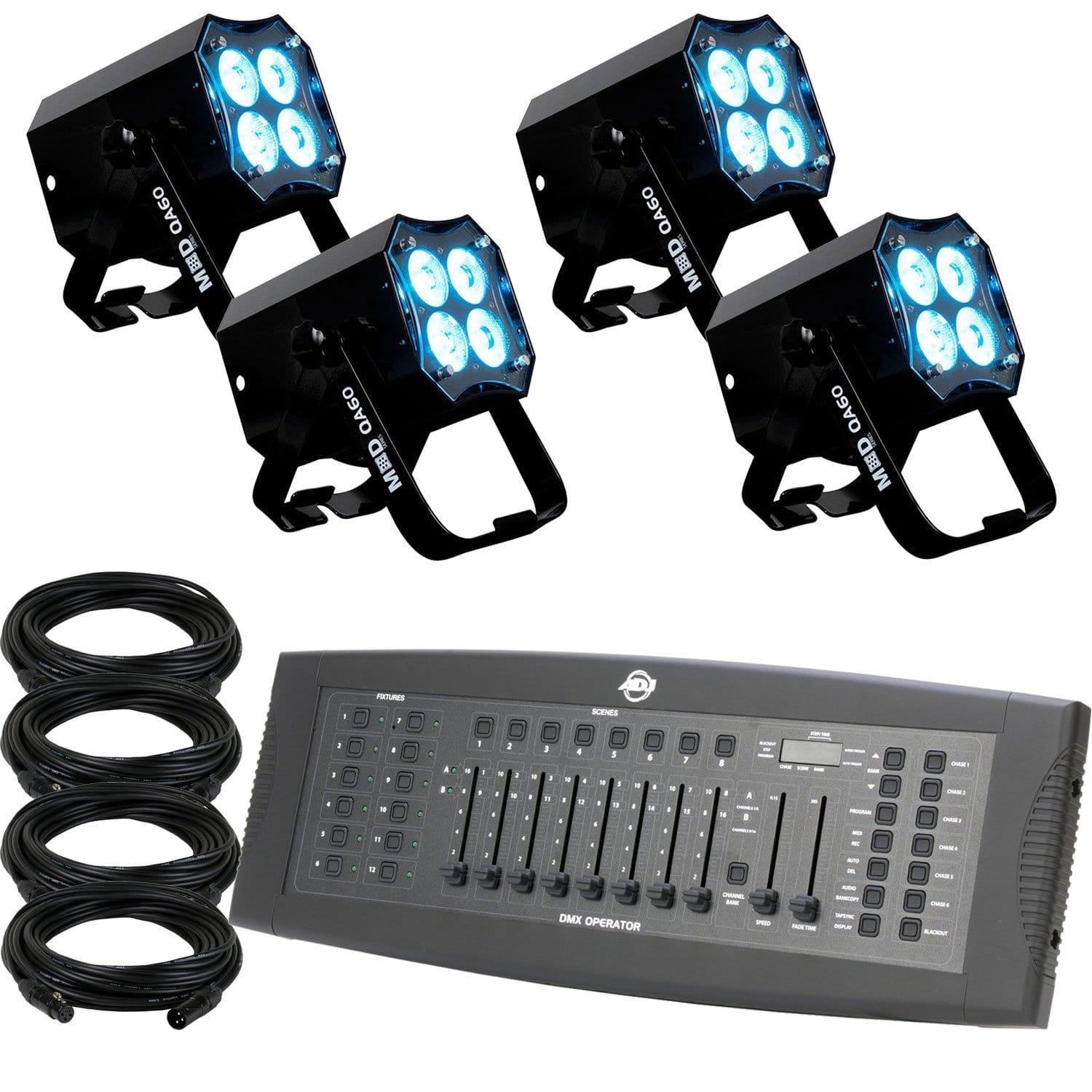 ADJ American DJ MOD QA60 RGBA Par Can 4-Pack with DMX Controller - PSSL ProSound and Stage Lighting