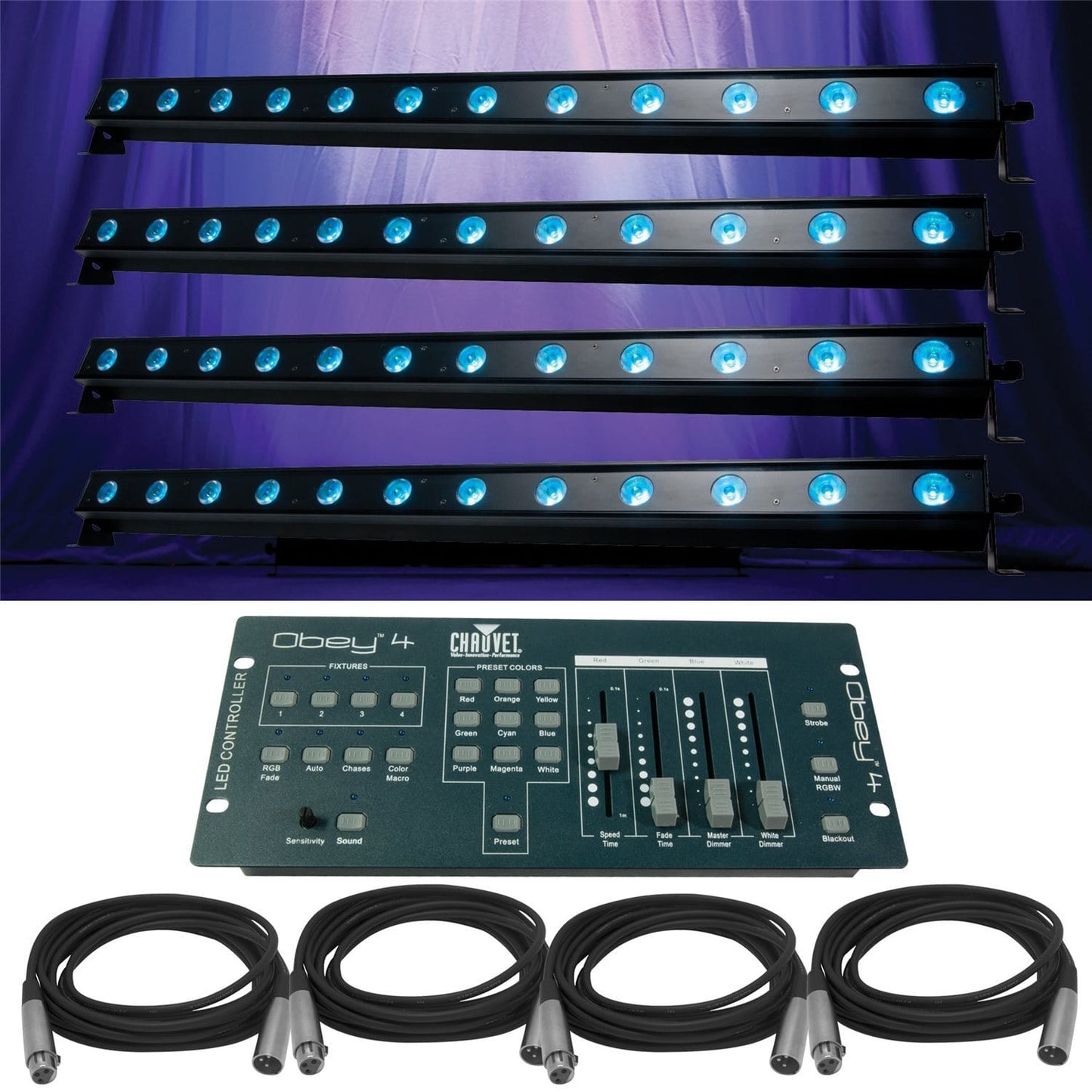 ADJ American DJ Ultra Bar 12 4-Pack wth Controller & Cable - PSSL ProSound and Stage Lighting