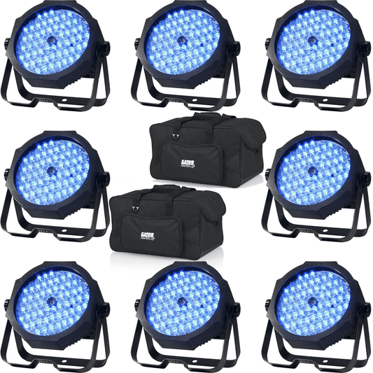 ADJ American DJ Mega Go Par64 Plus RGB Plus UV Wash Light 8-Pack with Gator Bags - PSSL ProSound and Stage Lighting