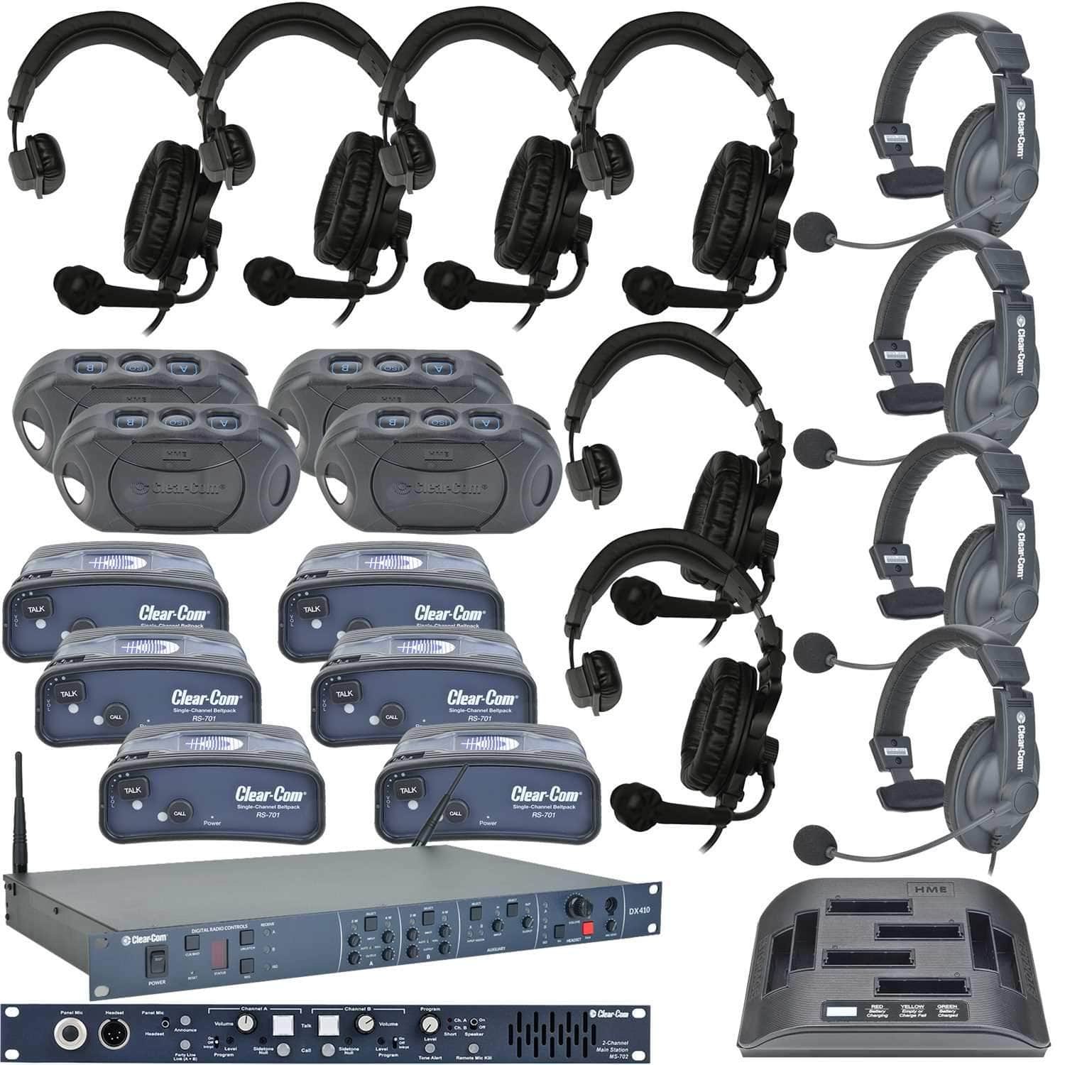 Clear-Com Intercom System Combo Wired Plus Wireless Bundle with 10 Headsets