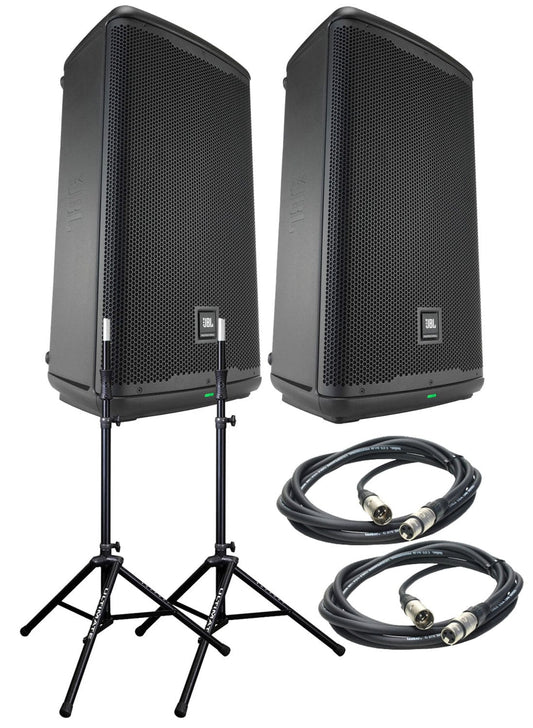 JBL EON712 2-Way 12-Inch Powered Speaker w/ BT (Pair) w/ Ultimate TS100B Stands & XLR Cables - PSSL ProSound and Stage Lighting