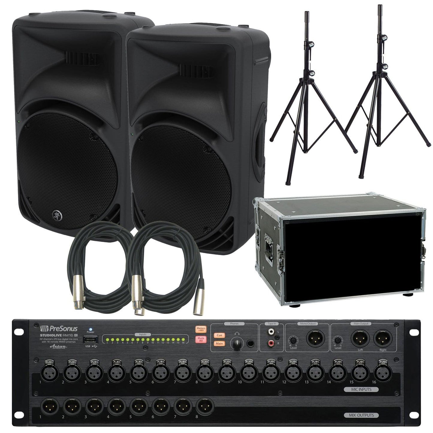 PreSonus RM16AI Mixer with Rack & (2) Mackie SRM450V3 Powered Speakers - PSSL ProSound and Stage Lighting