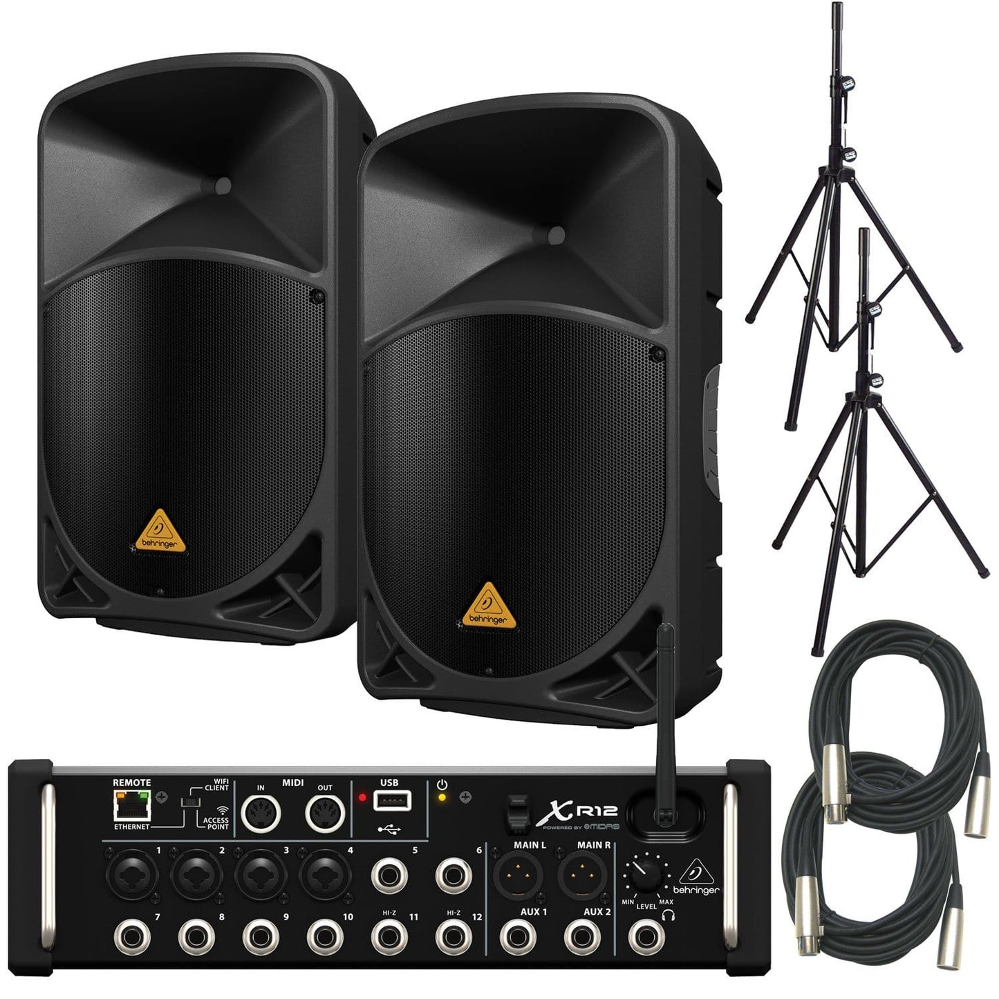 Behringer XR12 Digital Mixer & (2) B115W Powered Speakers with Stands - PSSL ProSound and Stage Lighting