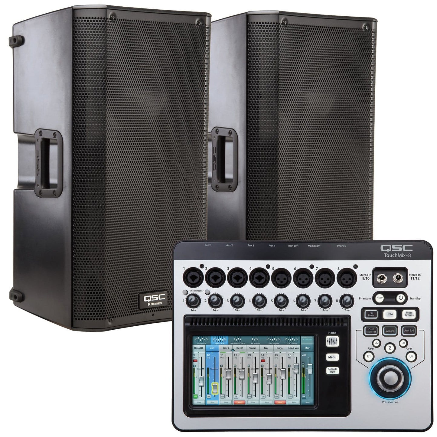 QSC K12 Powered Speakers (2) & TouchMix 8 Digital Mixer - PSSL ProSound and Stage Lighting