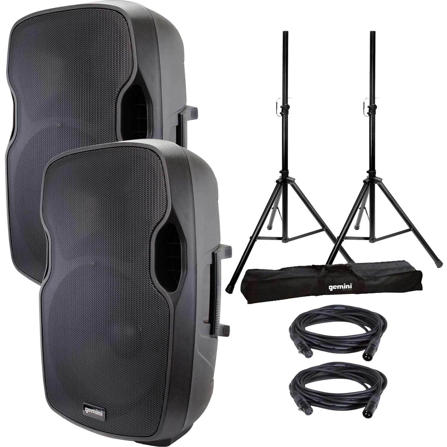 Gemini AS15BLU Bluetooth Powered Speakers (2) with Stands & Cables - PSSL ProSound and Stage Lighting