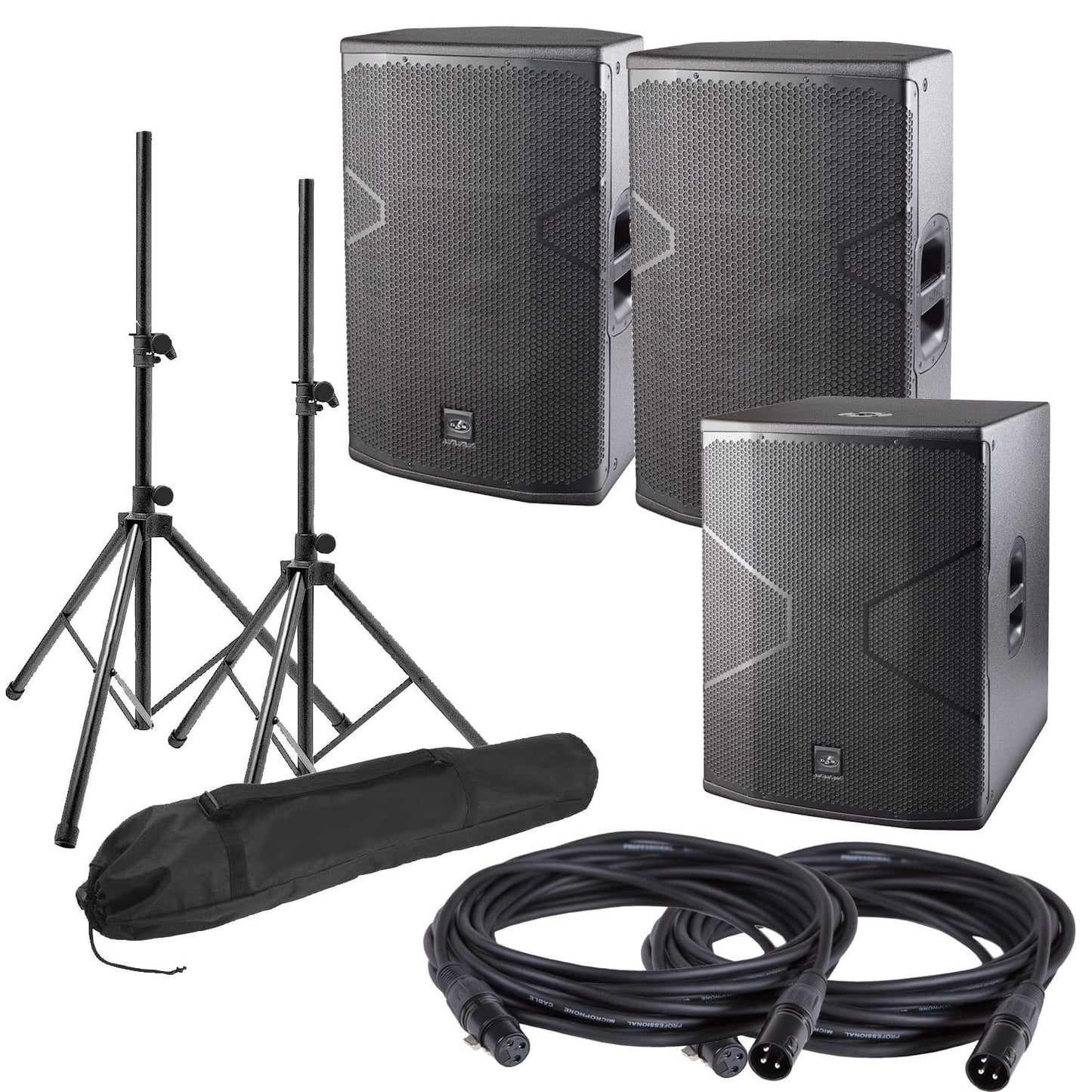 DAS Vantec 15A (2) & Vantec 18A Powered Speakers with Stands & Cables - PSSL ProSound and Stage Lighting