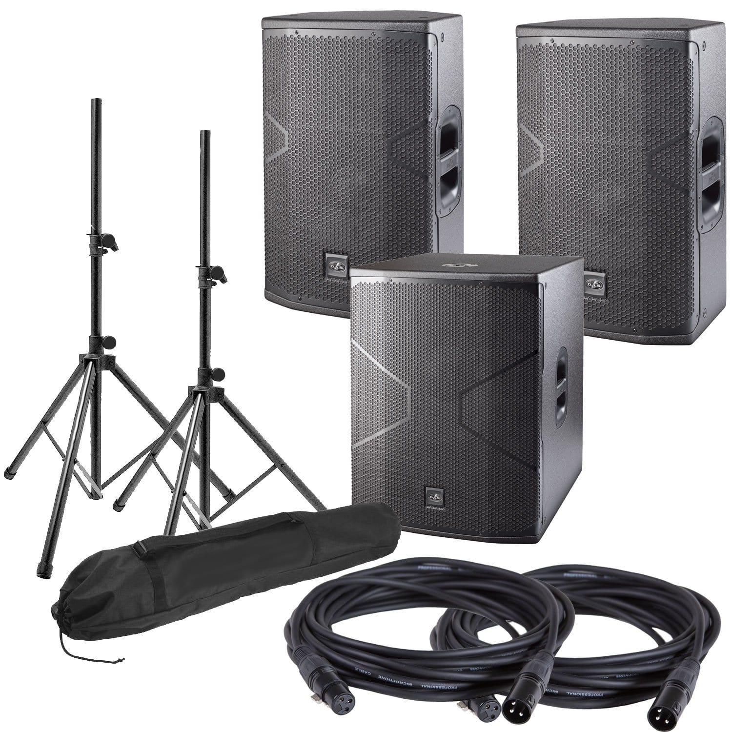 DAS Vantec 12A (2) & Vantec 18A Powered Speakers with Stands & Cables - PSSL ProSound and Stage Lighting