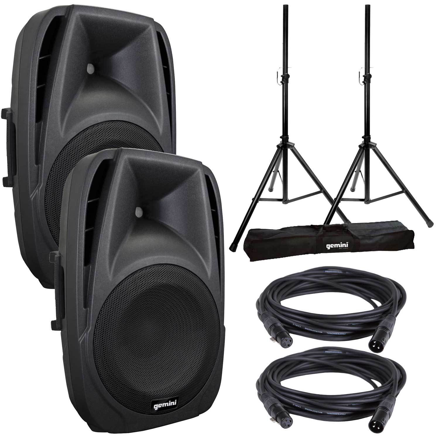 Gemini ES10BLU Bluetooth Powered Speakers (2) with Stands & Cables - PSSL ProSound and Stage Lighting