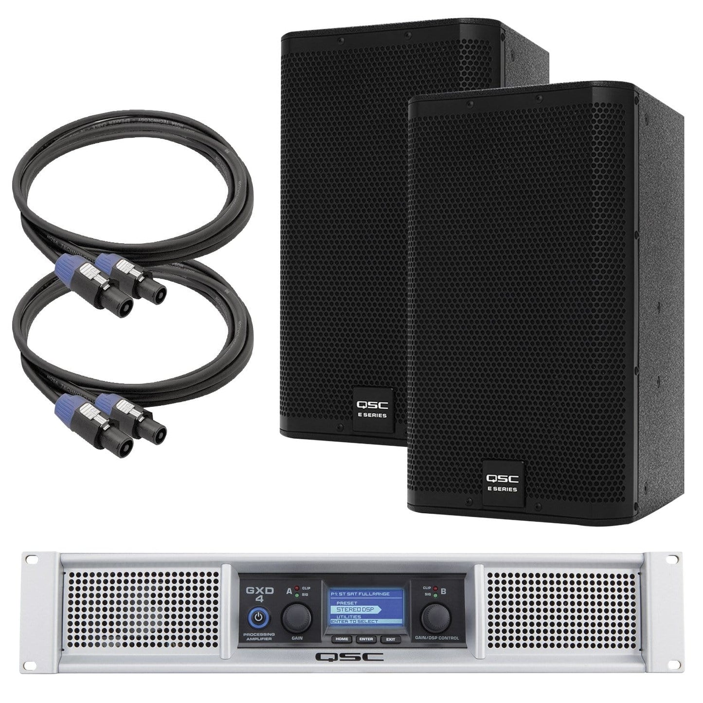 QSC E10 10-Inch Passive Speakers (2) & GXD4 Power Amp - PSSL ProSound and Stage Lighting