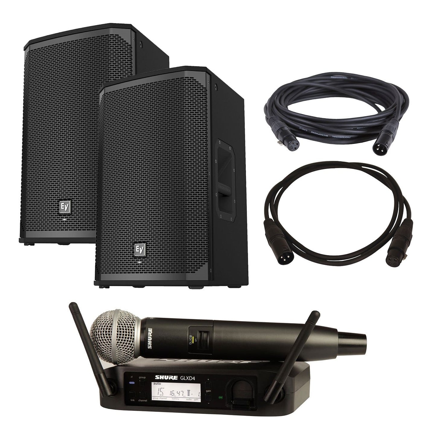 Electro-Voice EKX-12P Speakers (2) with Shure GLXD24-SM58 - PSSL ProSound and Stage Lighting