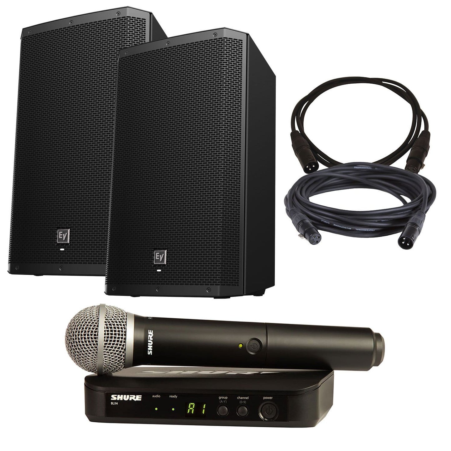 Electro-Voice ZLX15P Speaker Pair with Shure BLX24-PG58 Wireless Mic - PSSL ProSound and Stage Lighting
