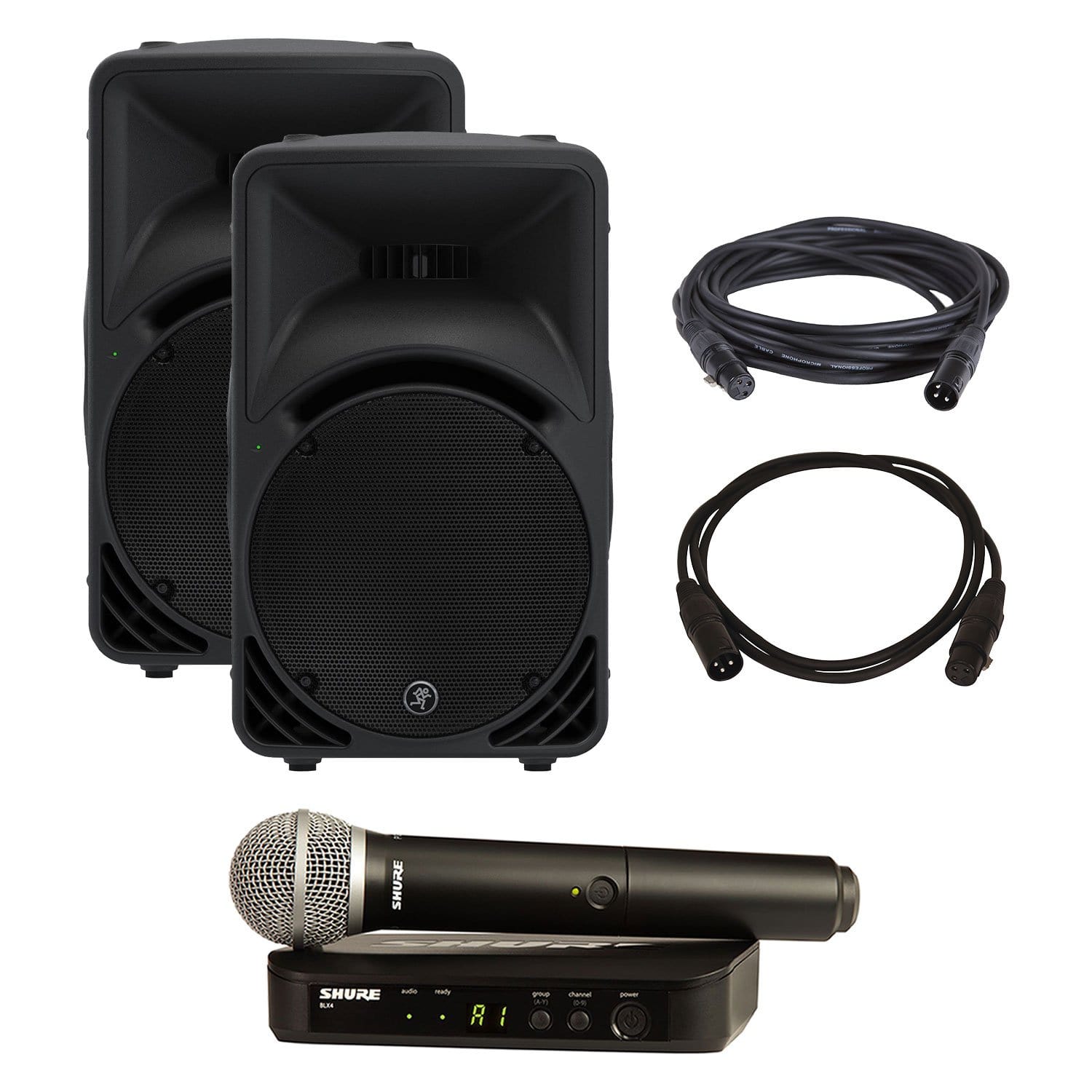 Mackie SRM450v3 Powered Speaker Pair with BLX24-PG58 Wireless Mic System - PSSL ProSound and Stage Lighting