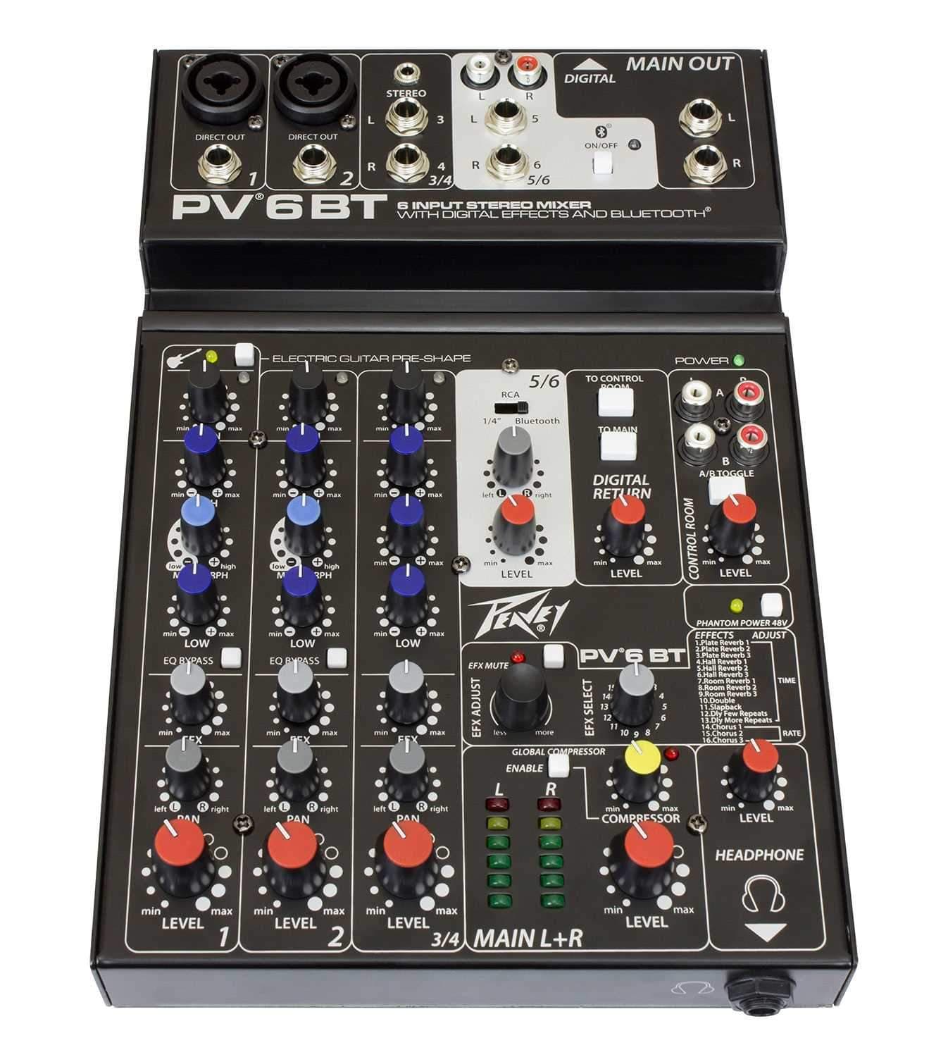 Peavey PV-6BT 4-Channel Bluetooth Mixer & (2) PVi 100 Mics - PSSL ProSound and Stage Lighting