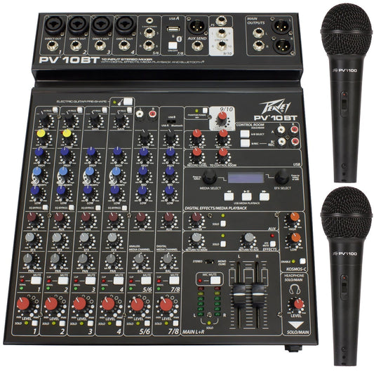 Peavey PV-10BT 8-Channel Bluetooth Mixer with PVi 100 Microphone Pair - PSSL ProSound and Stage Lighting
