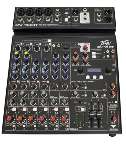 Peavey PV-10BT 8-Channel Bluetooth Mixer with PVi 100 Microphone Pair - PSSL ProSound and Stage Lighting