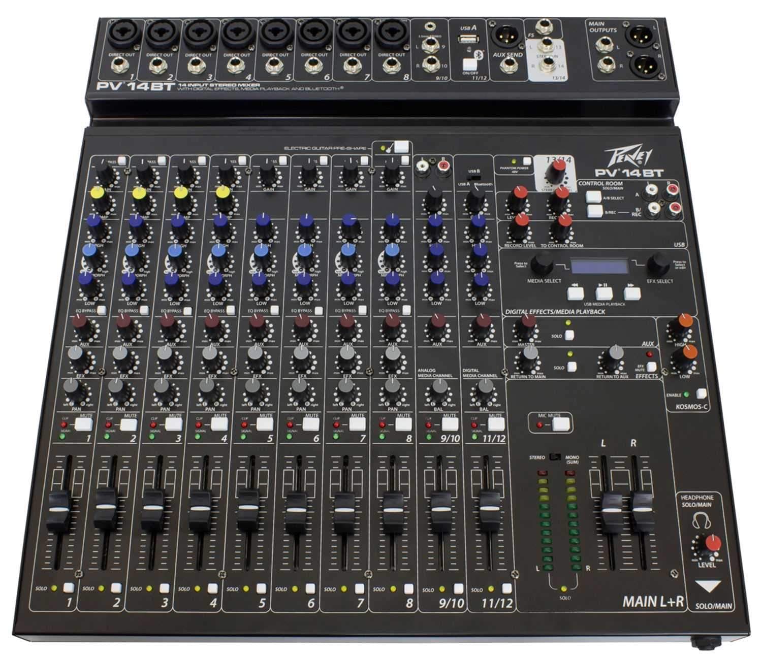 Peavey PV-14BT 12-Channel Bluetooth Mixer with PVi 100 Microphone Pair - PSSL ProSound and Stage Lighting